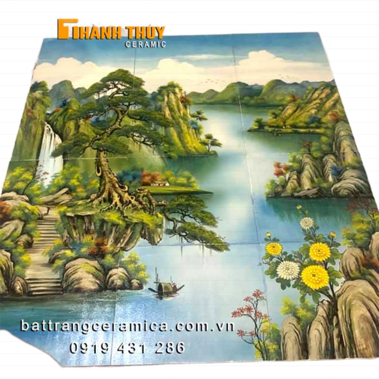 Tranh ghép gốm phong cảnh sơn thủy đẹp trang trí nhà sáng tạo 