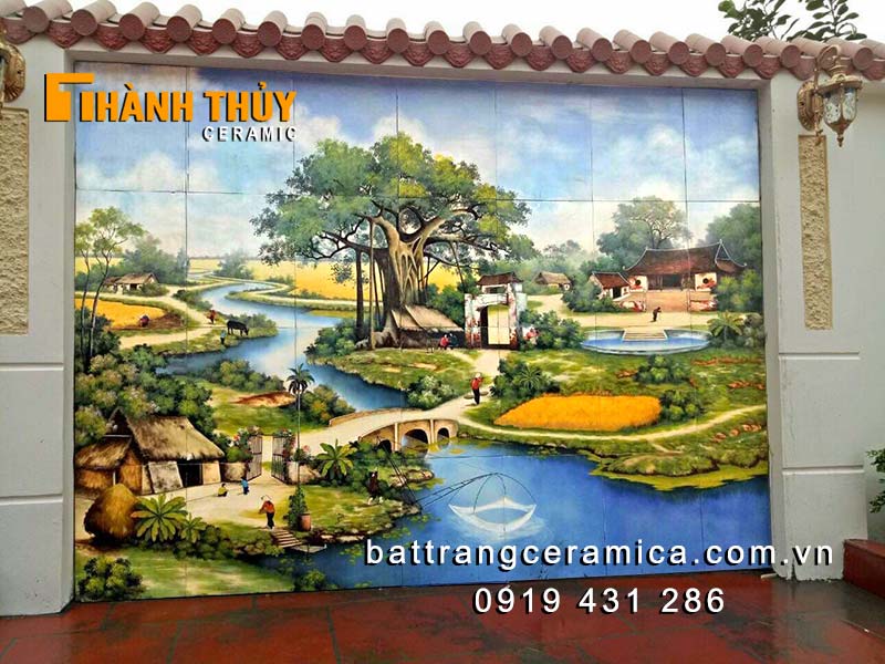 Tranh Gốm Bát Tràng Phong Cảnh Đồng Quê Trang Trí Nhà Đẹp 