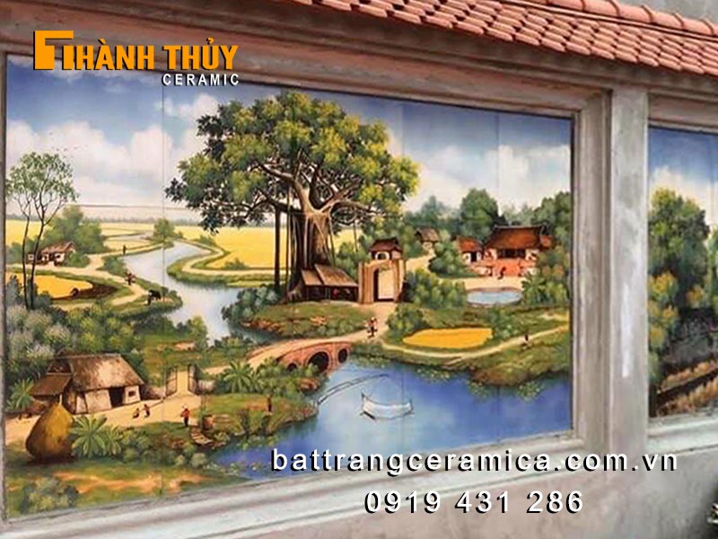 Tranh gốm Bát Tràng ghép mảng cảnh quê đẹp, sang trọng, bền bỉ