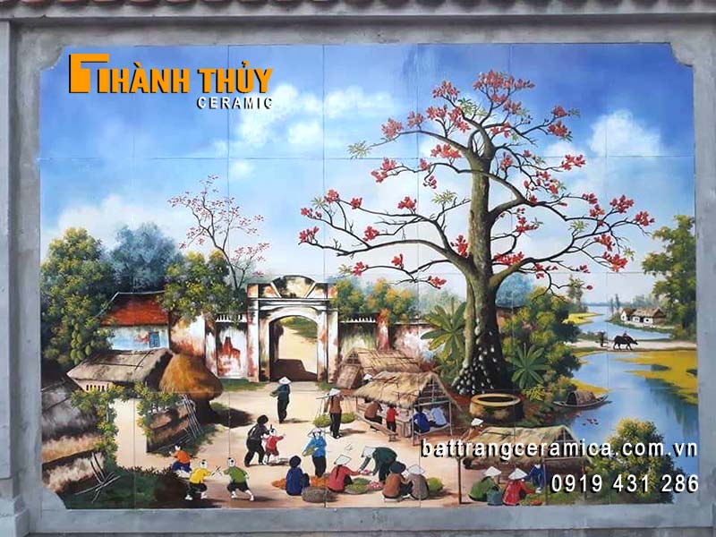 Tranh gốm Bát Tràng ốp tường cảnh chợ quê độc đáo giá tốt