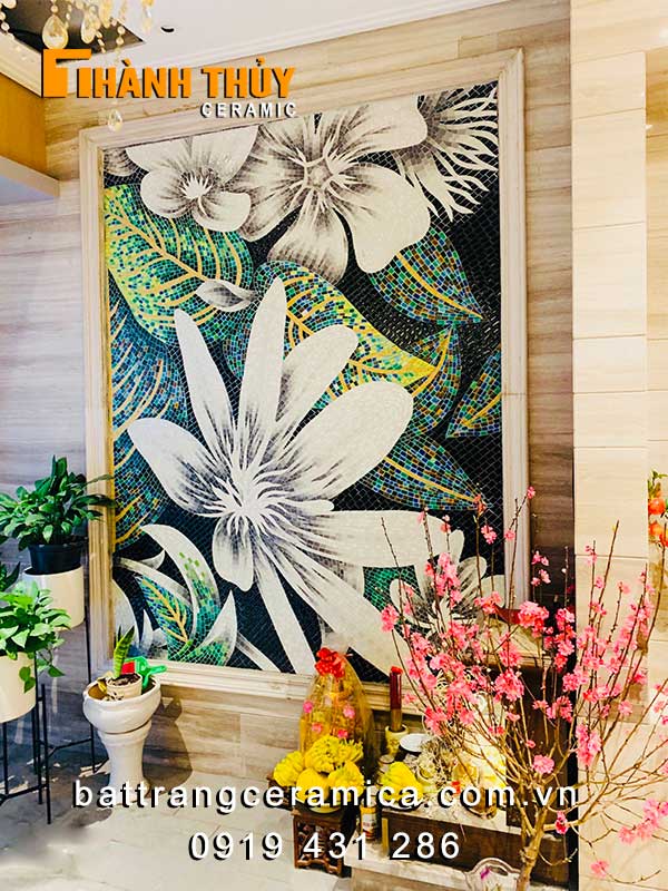 Tranh ốp gốm mosaic biệt thự sang trọng trang trí phòng khách