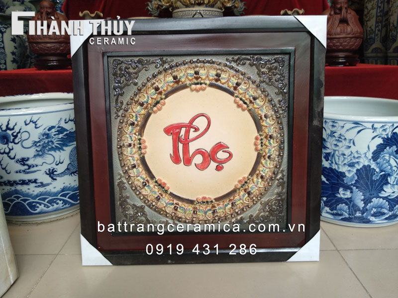 Tranh Phúc Lộc Thọ Bát Tràng 50x50cm trang trí phong thủy may mắn