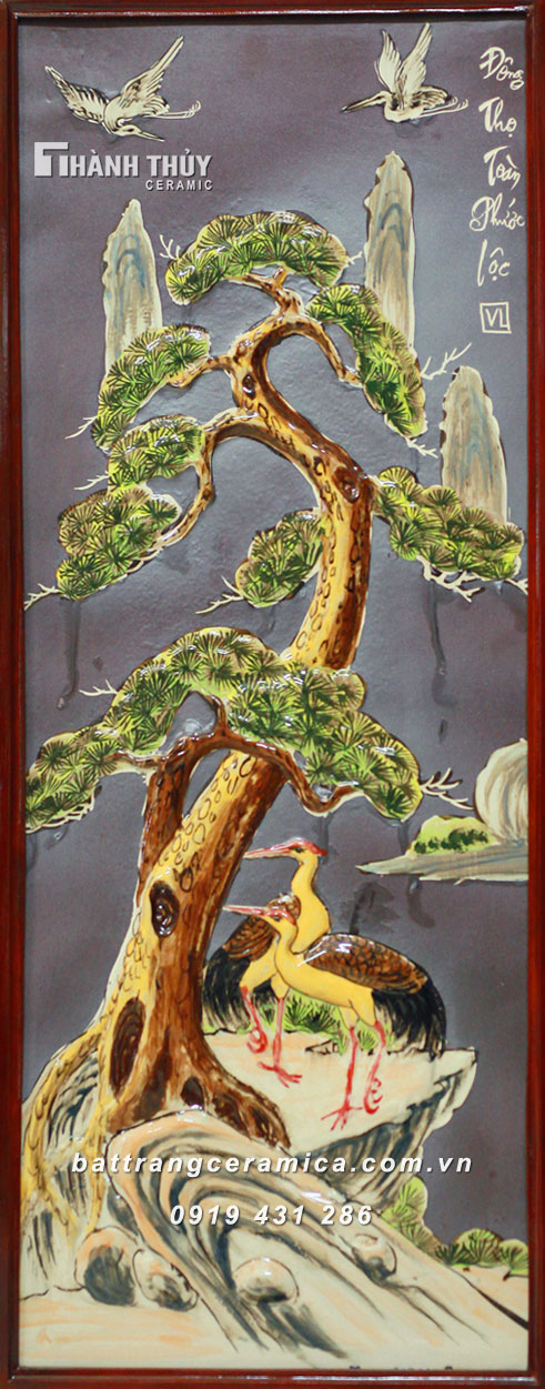 Tranh tứ cảnh Tùng Cúc Trúc Mai men Nâu 48x98cm sang trọng phong thủy