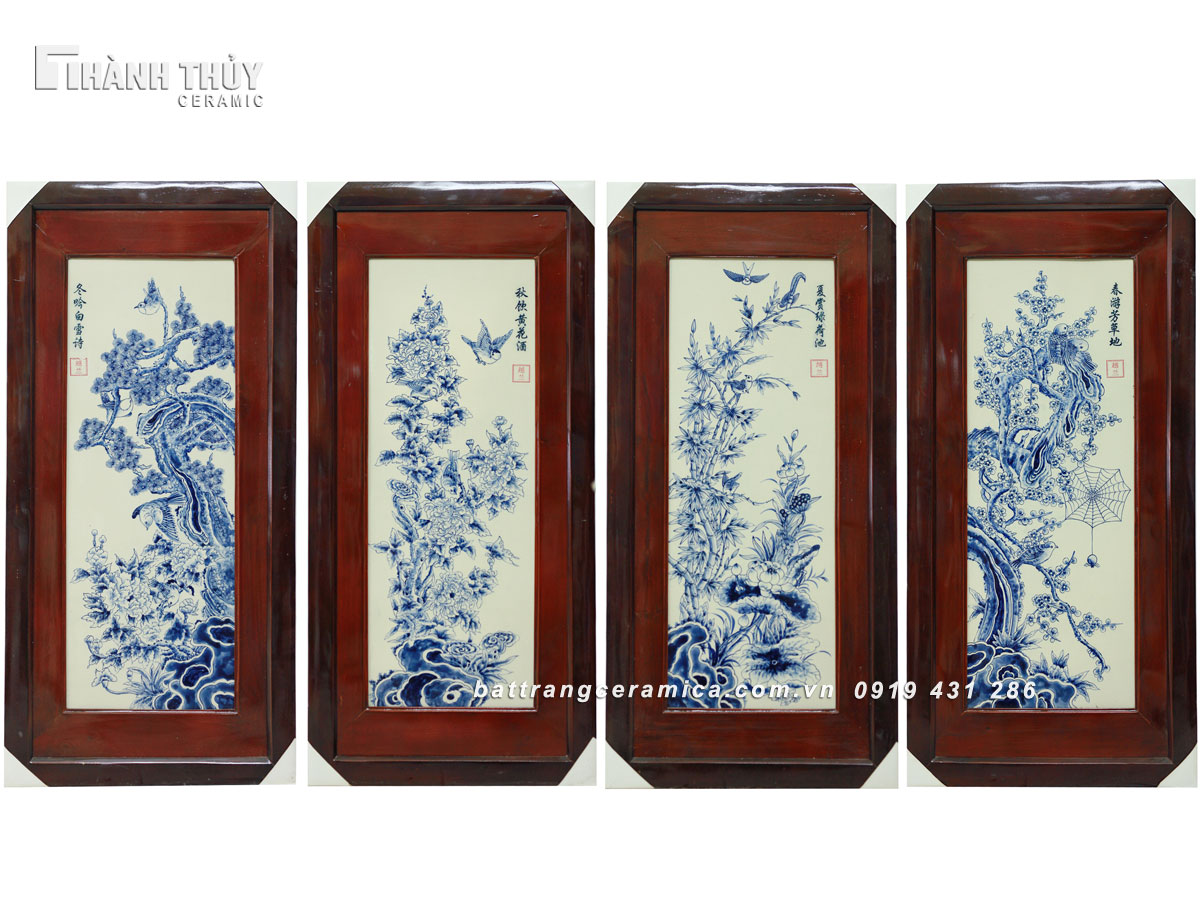 Tranh tứ quý Tùng Cúc Trúc Mai kích thước 48x98cm, phong thủy 