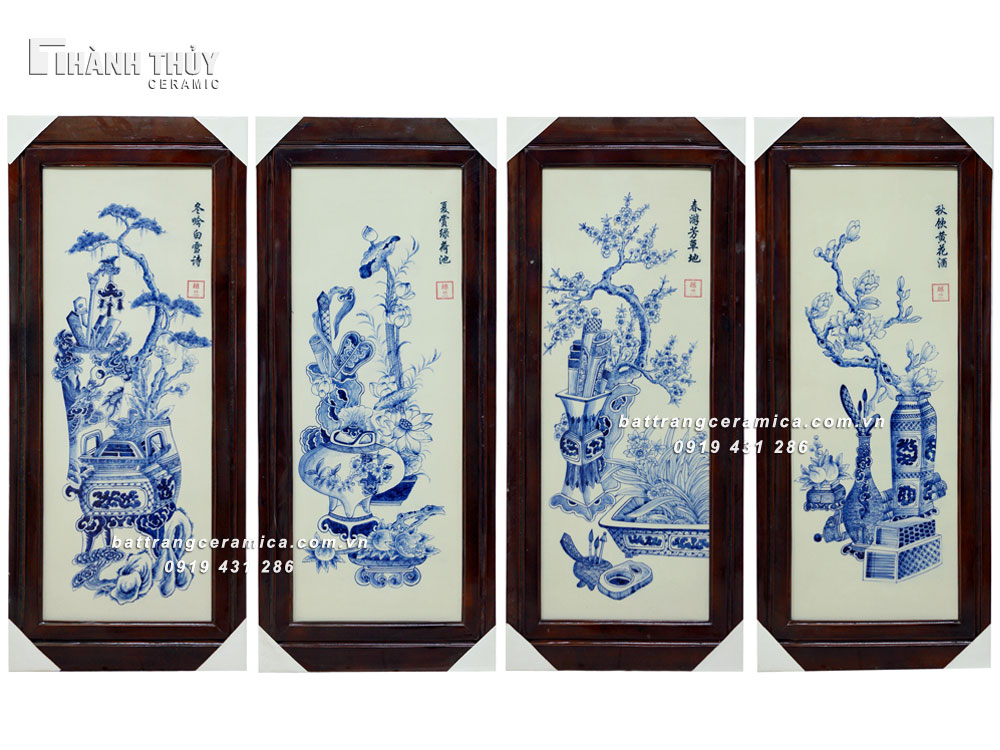 Tranh Cổ Đồ men tràm cổ 48x98cm may mắn tài lộc