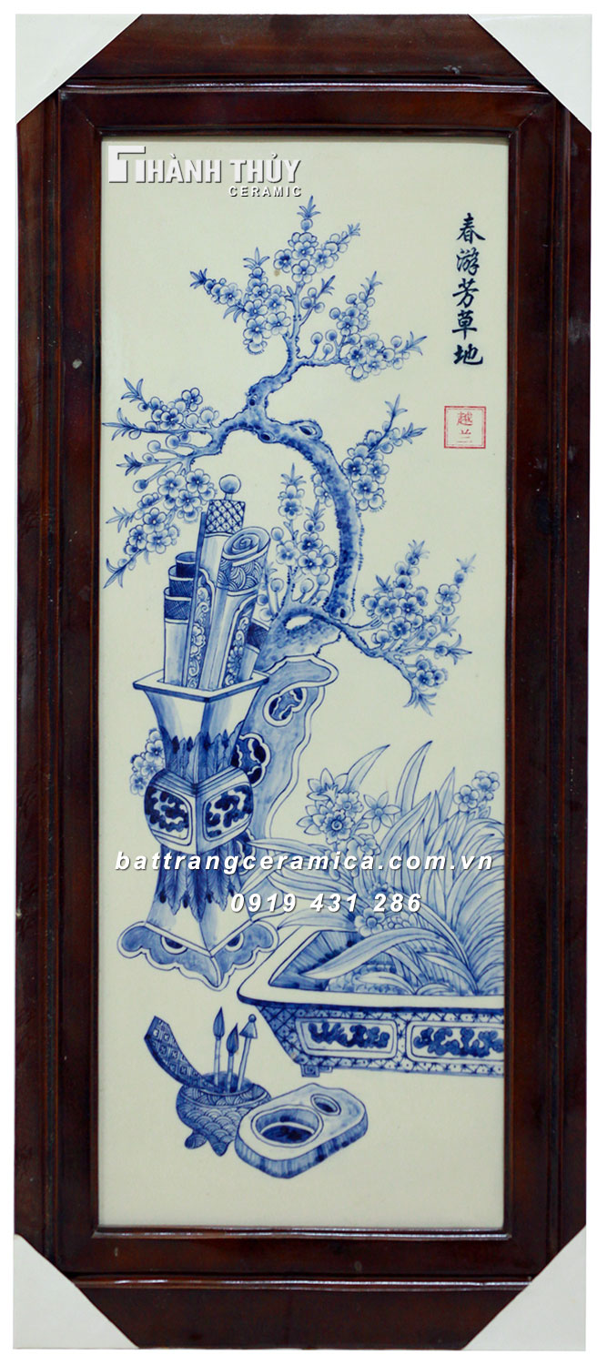 Tranh Cổ Đồ men tràm cổ 48x98cm may mắn tài lộc