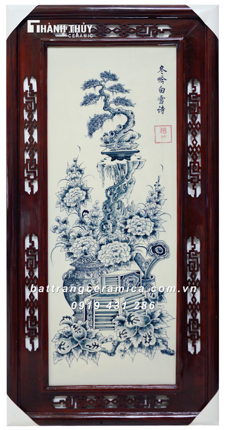Tranh Cổ Đồ Vẽ Bon Sai 46x92cm Bộ 4 Bức Khung Đẹp Tặng Phong Thủy
