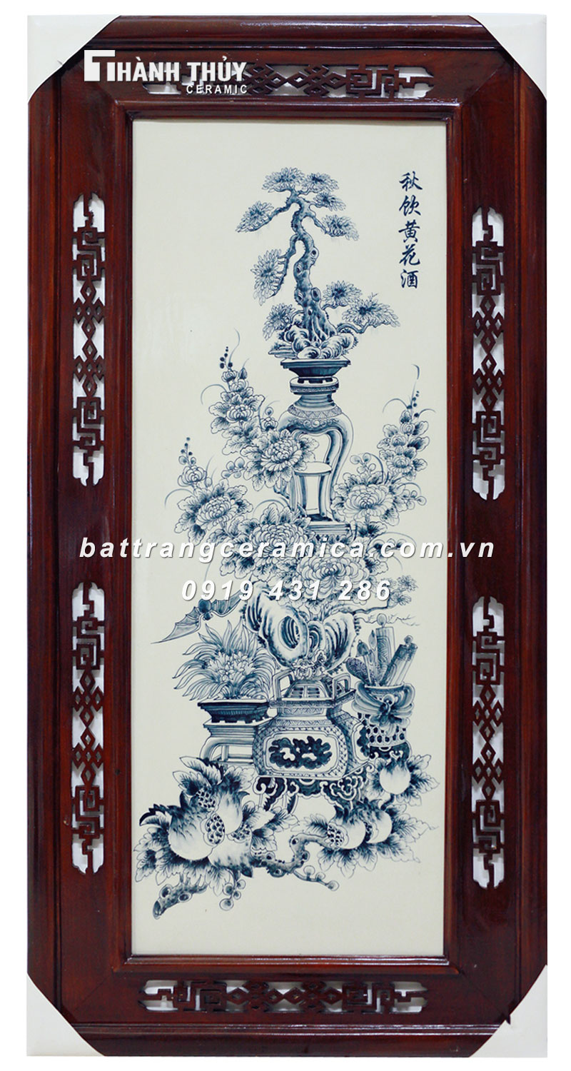 Tranh Cổ Đồ Vẽ Bon Sai 46x92cm Bộ 4 Bức Khung Đẹp Tặng Phong Thủy