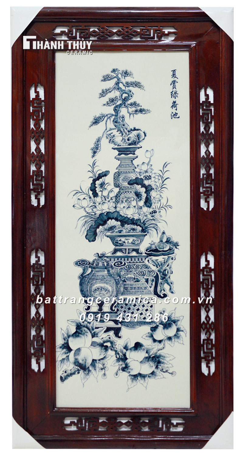 Tranh Cổ Đồ Vẽ Bon Sai 46x92cm Bộ 4 Bức Khung Đẹp Tặng Phong Thủy
