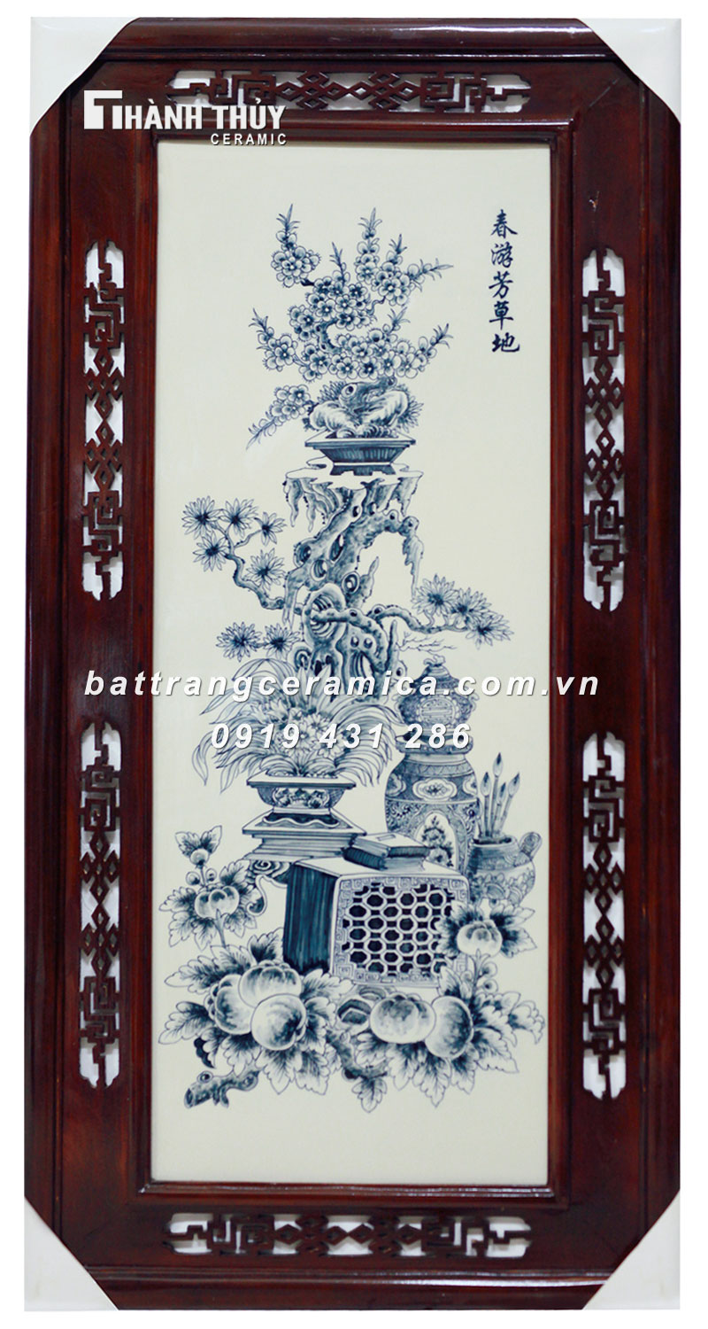 Tranh Cổ Đồ Vẽ Bon Sai 46x92cm Bộ 4 Bức Khung Đẹp Tặng Phong Thủy