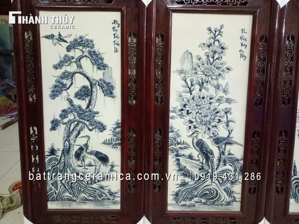 Trang tứ quý Men Tràm cổ 48x98 tranh decor tết ý nghĩa phong thủy