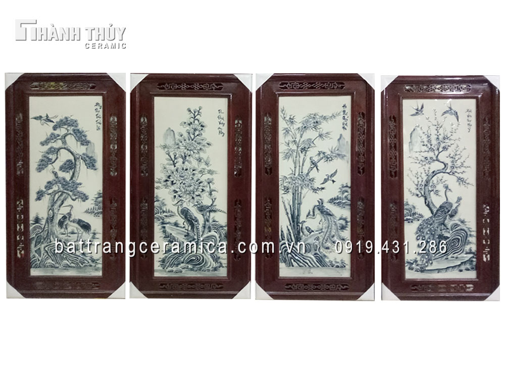 Trang tứ quý Men Tràm cổ 48x98 tranh decor tết ý nghĩa phong thủy 