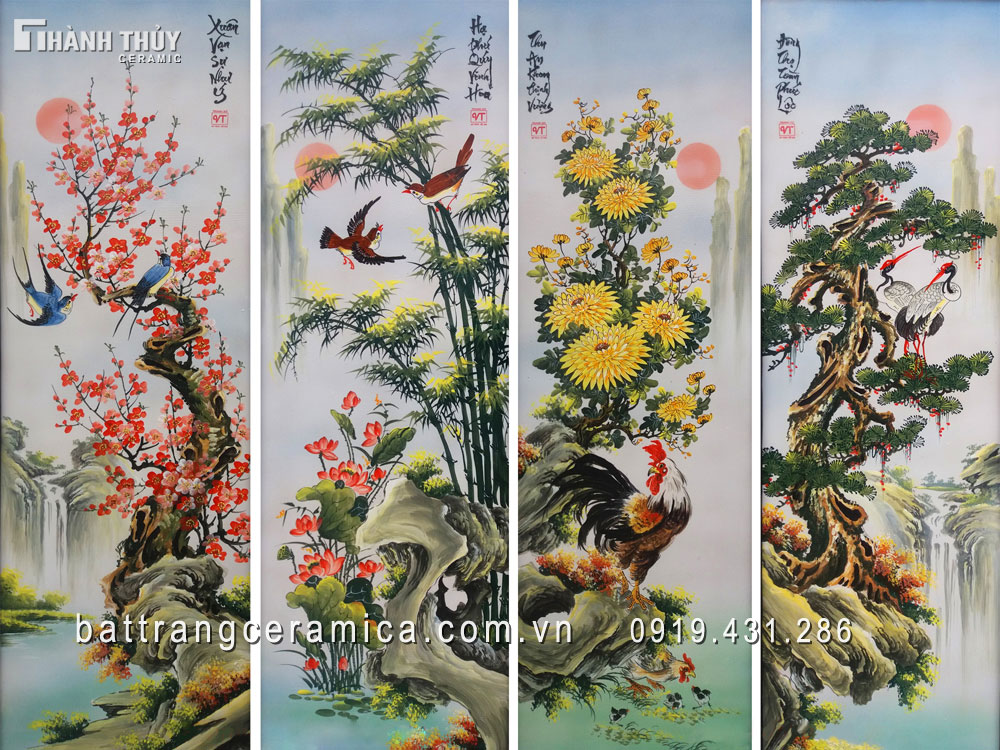Bộ Tranh Tứ Quý Tùng Cúc Trúc Mai Sang Trọng Ý Nghĩa Phong Thủy