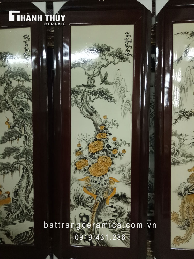 Tranh Tứ Quý Tùng Cúc Trúc Mai 120x54cm Quà Tặng Sang Trọng