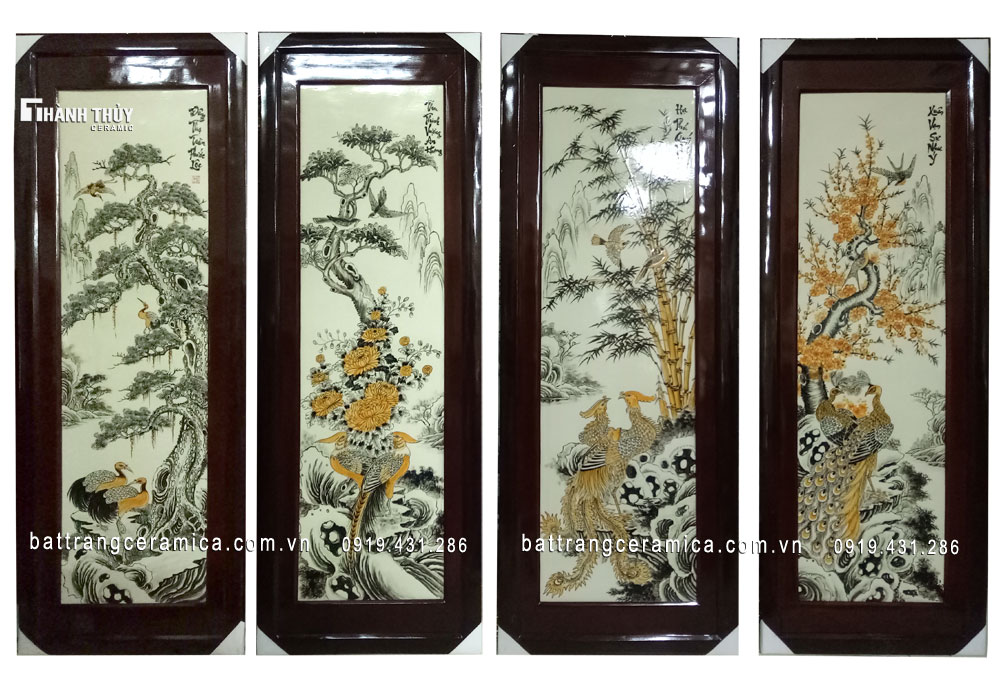 Tranh Tứ Quý Tùng Cúc Trúc Mai 120x54cm Quà Tặng Sang Trọng 