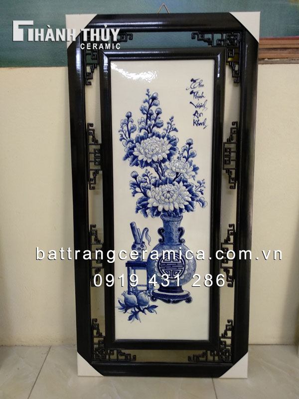 Tranh tứ quý men lam cổ 50x1m đắp nổi thủ công độc đáo