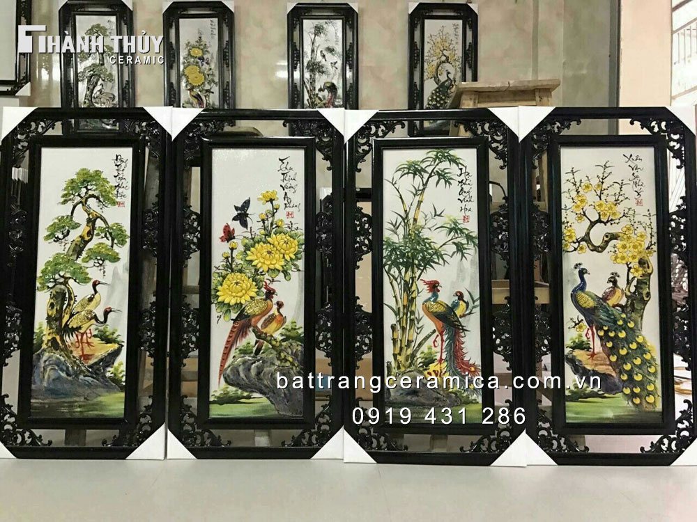 Tranh tứ quý đắp nổi 42x80cm trang trí phong thủy sang