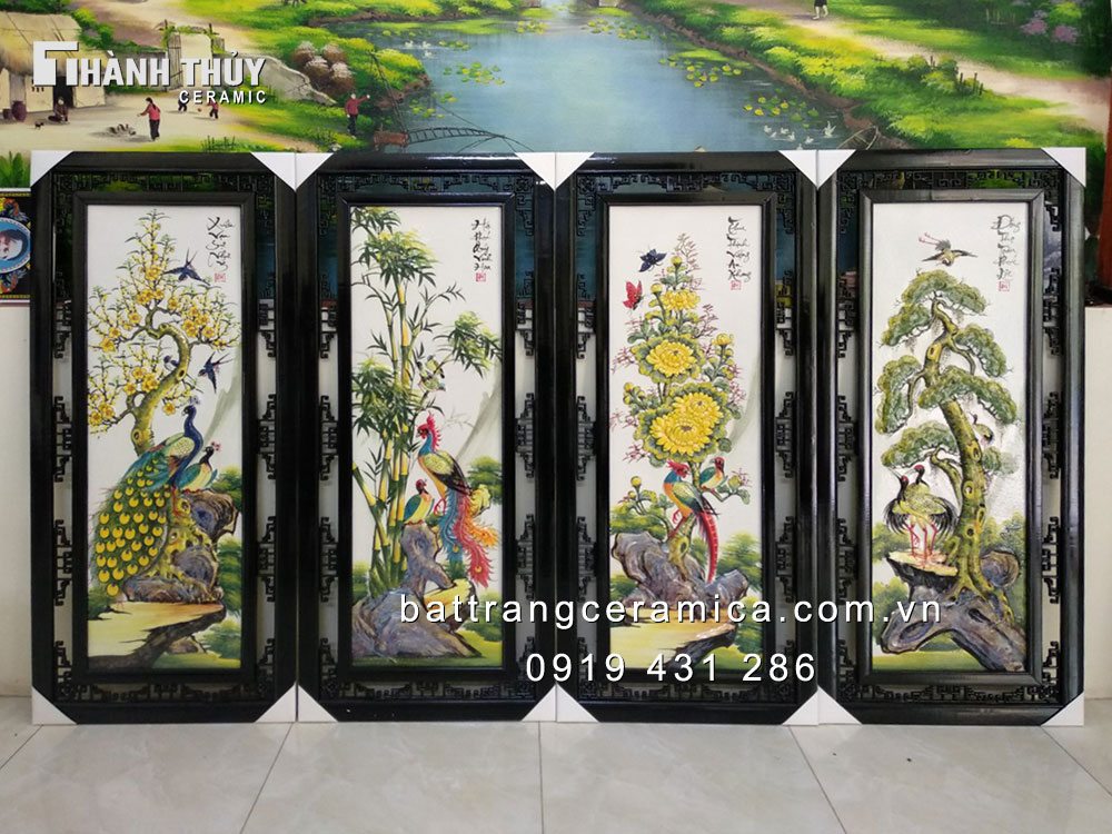 Tranh tứ quý Tùng Cúc Trúc Mai đắp nổi 1m2 sang trọng, ý nghĩa 