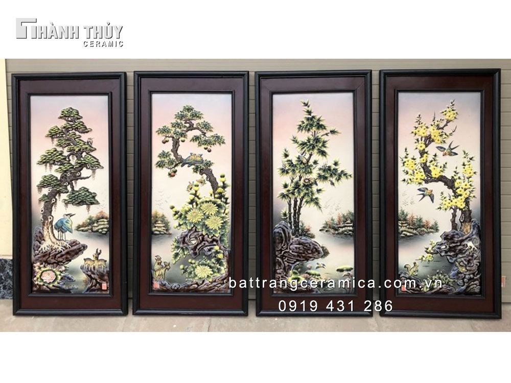 Tranh đắp nổi tứ cảnh 45x90cm tranh trang trí nghệ thuật