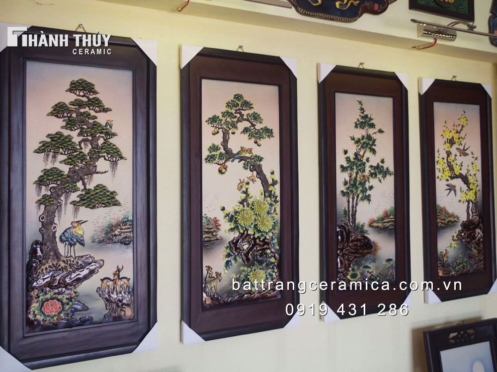 Tranh đắp nổi tứ cảnh 45x90cm tranh trang trí nghệ thuật