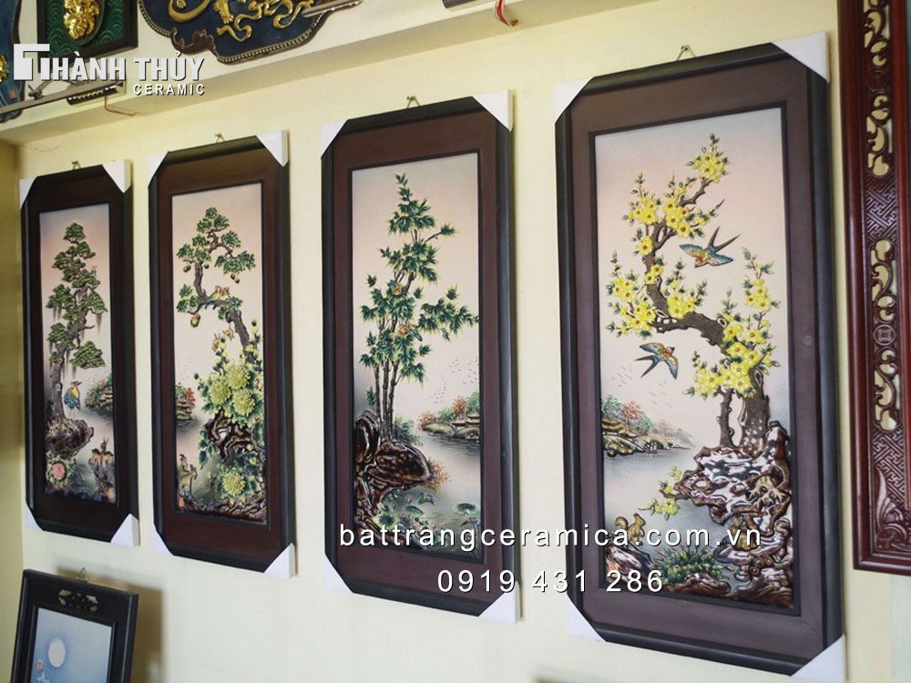 Tranh đắp nổi tứ cảnh 45x90cm tranh trang trí nghệ thuật