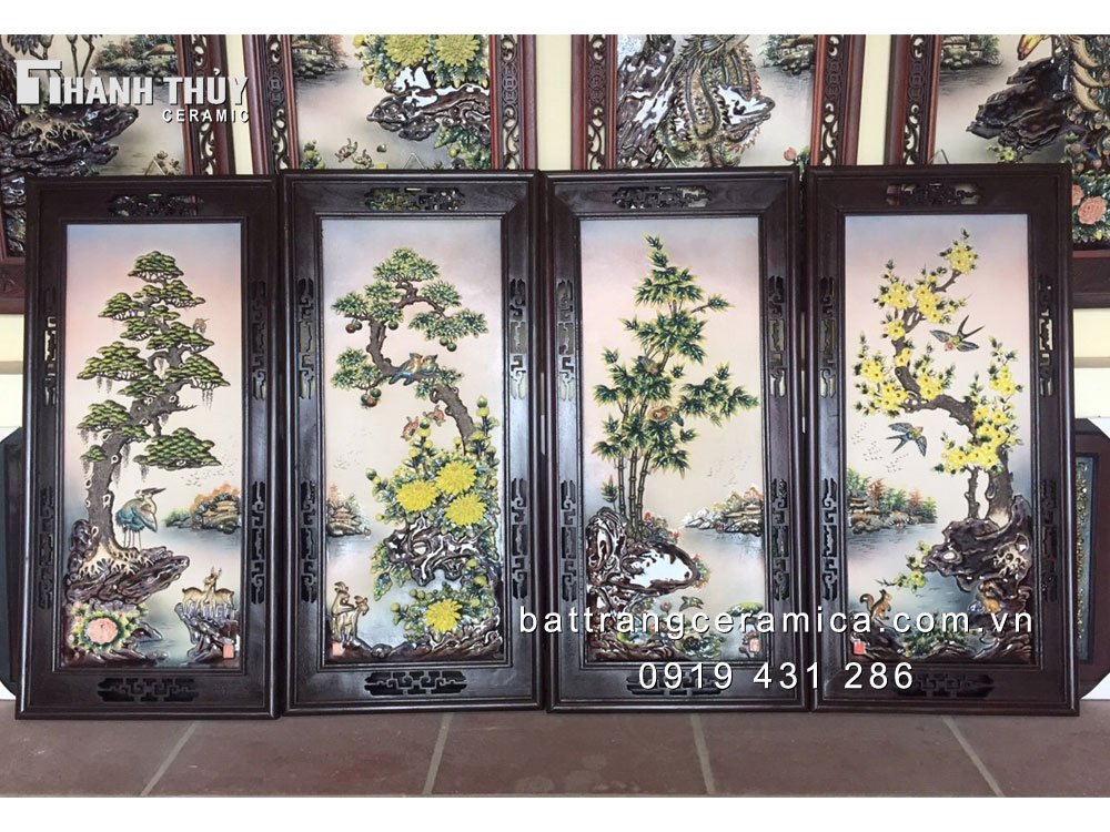 Tranh đắp nổi tứ cảnh 45x90cm tranh trang trí nghệ thuật