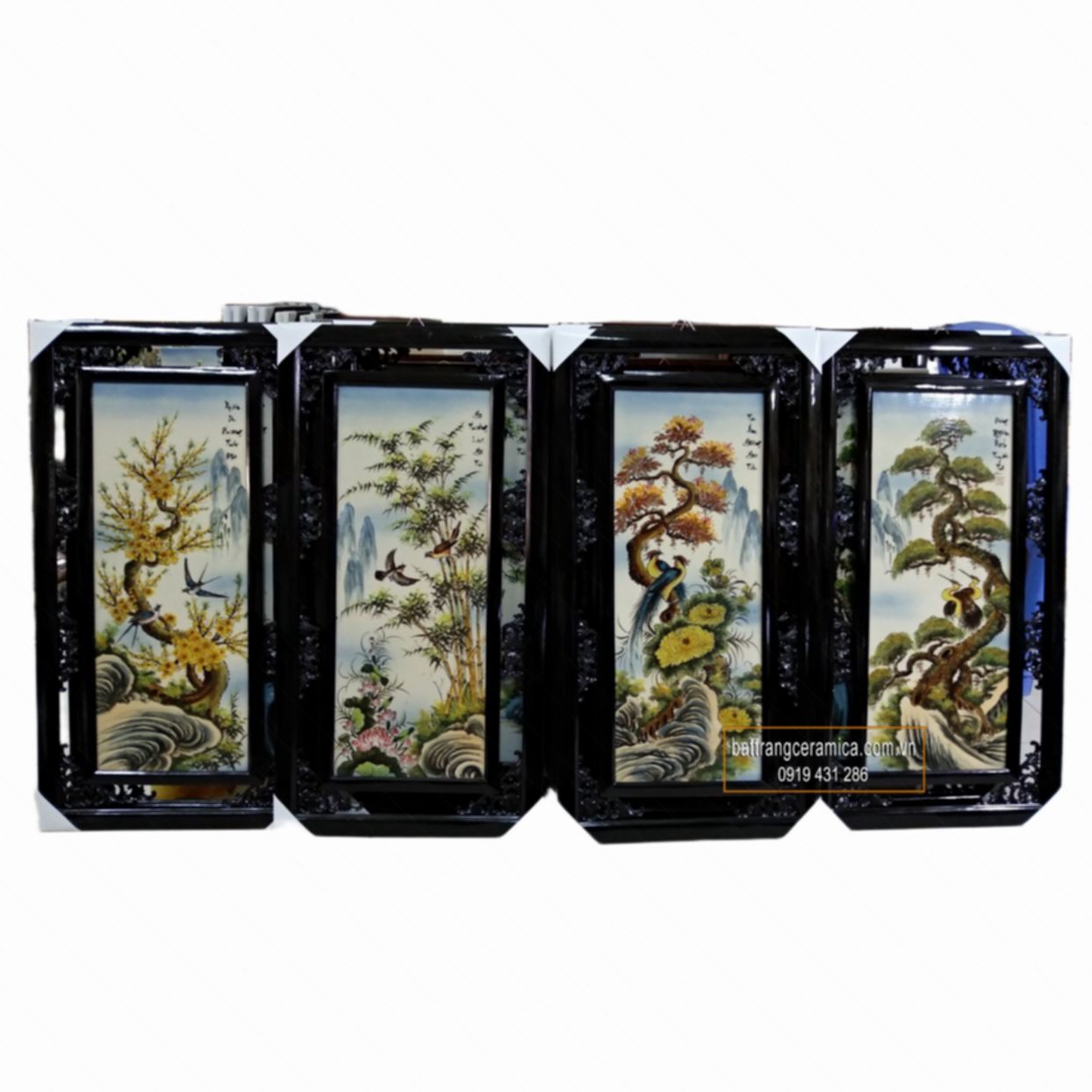 Tranh Tứ Quý phối màu 50x100cm khung đẹp may mắn tài lộc 