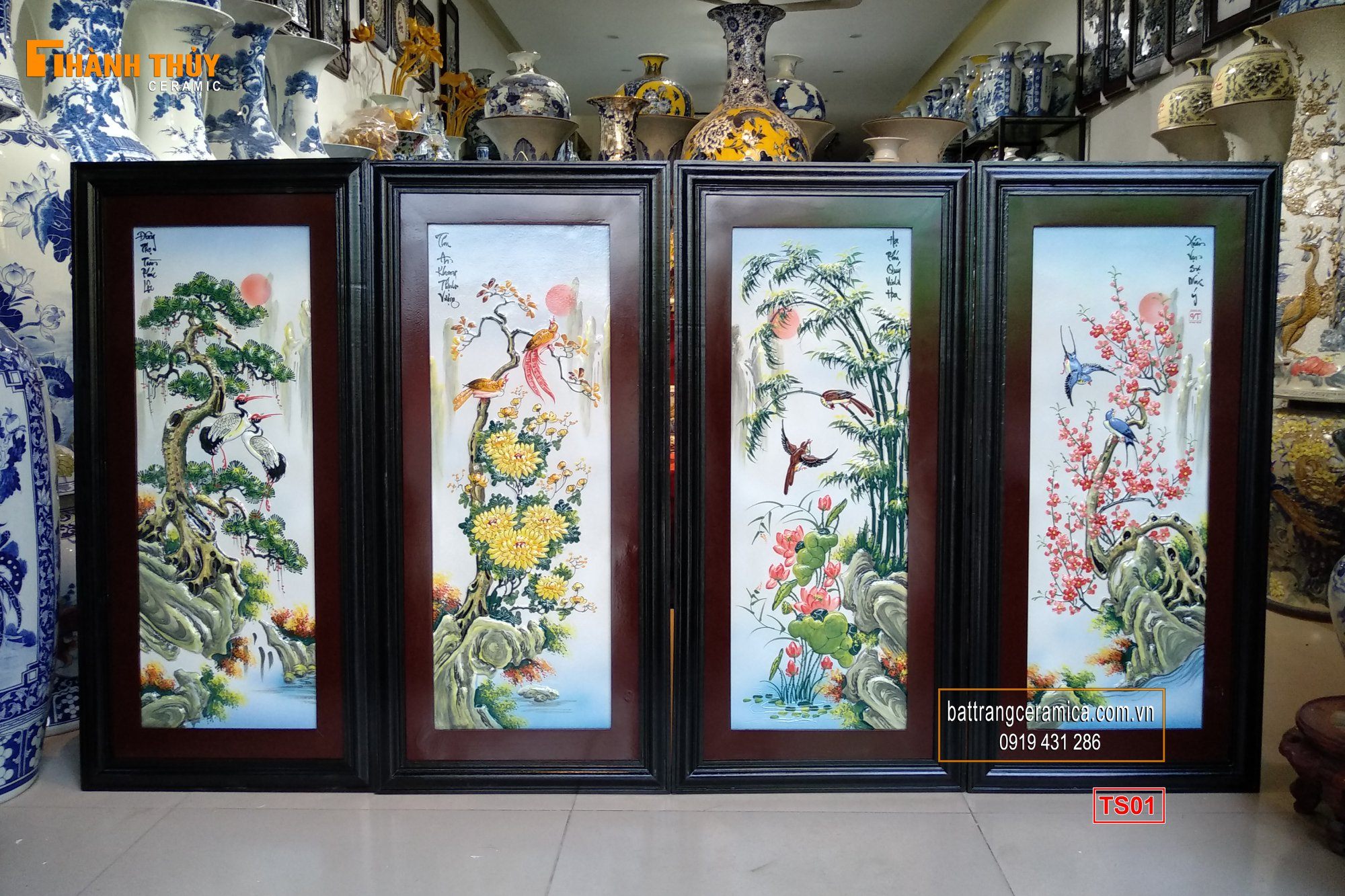 Tranh tứ cảnh phối màu nổi nghệ thuật kích thước 45x95 may mắn 