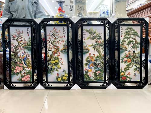 Tranh sứ tứ quý Tùng Cúc Trúc Mai 05×1m may mắn phong thủy đẹp 