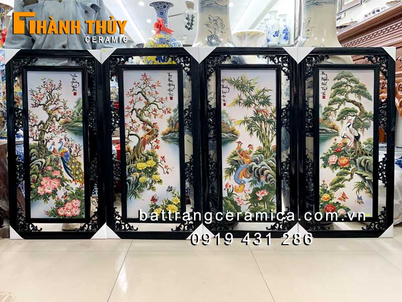 Tranh sứ tứ quý Tùng Cúc Trúc Mai 05×1m may mắn phong thủy đẹp Tranh sứ tứ quý Tùng Cúc Trúc Mai 05×1m may mắn phong thủy đẹp