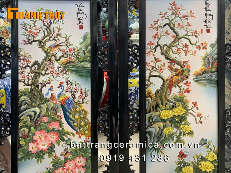 Tranh sứ tứ quý Tùng Cúc Trúc Mai 05×1m may mắn phong thủy đẹp