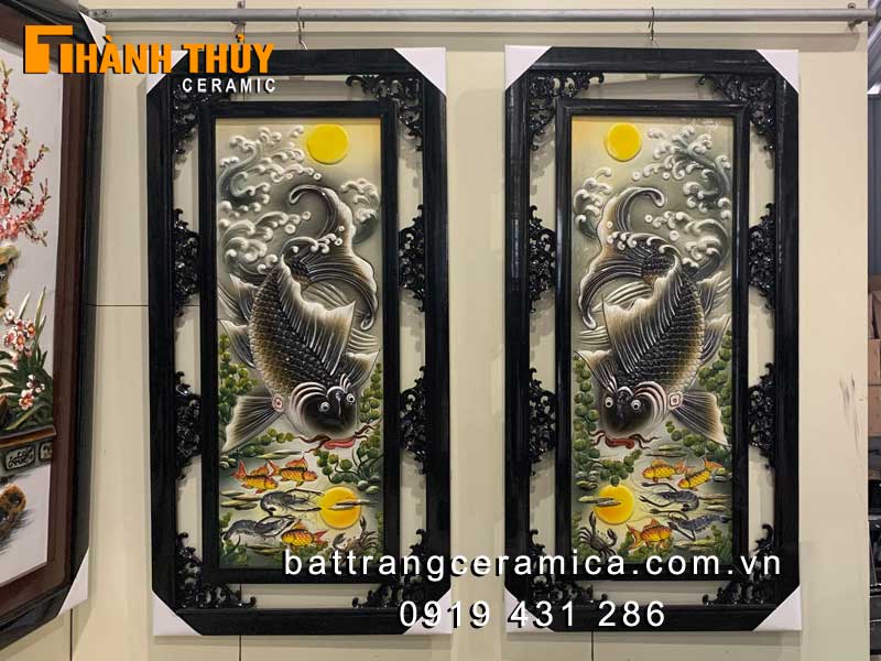 Tranh lý ngư vọng nguyệt gốm sứ Bát Tràng cao cấp trang trí đẹp Tranh lý ngư vọng nguyệt gốm sứ Bát Tràng cao cấp trang trí đẹp