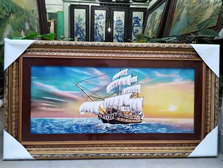 Tranh thuận buồm xuôi gió sứ Bát Tràng nghệ thuật 3D đẹp mê 