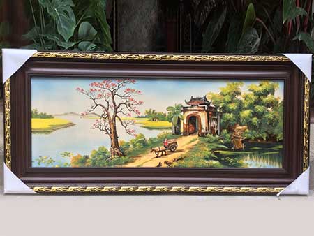 Tranh gốm sứ cảnh quê 60x1200 đẹp bình yên, quà tặng ý nghĩa 