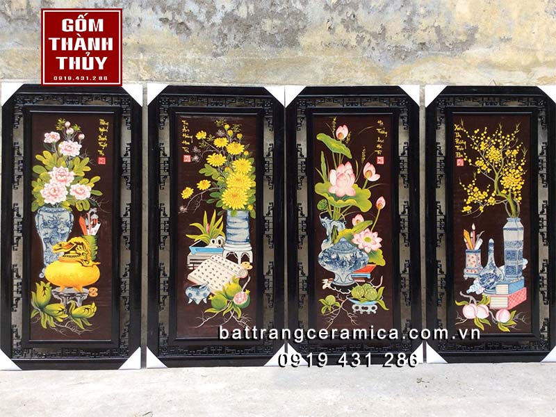 Tranh gốm tứ quý cổ đồ bình an Bát Tràng may mắn sang