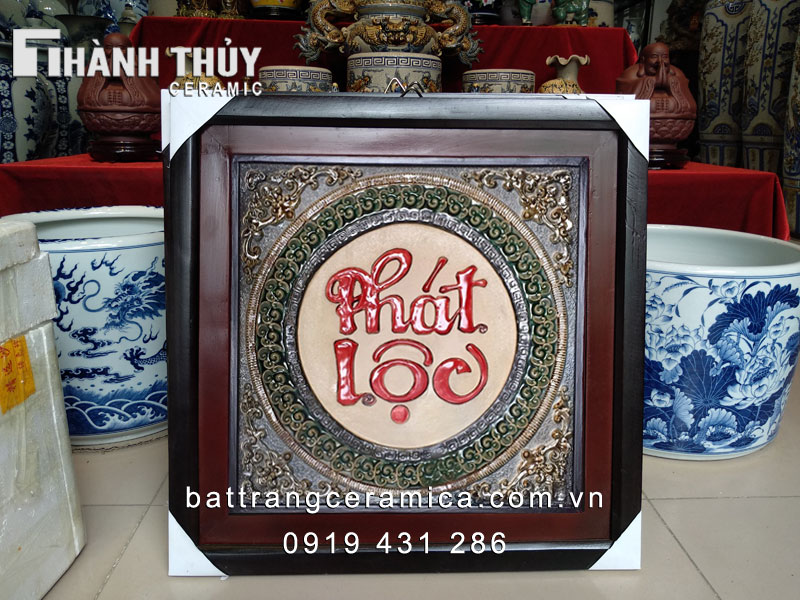 Tranh chữ Phát Lộc sứ Bát Tràng phong thủy tặng quà đẹp 50x50 