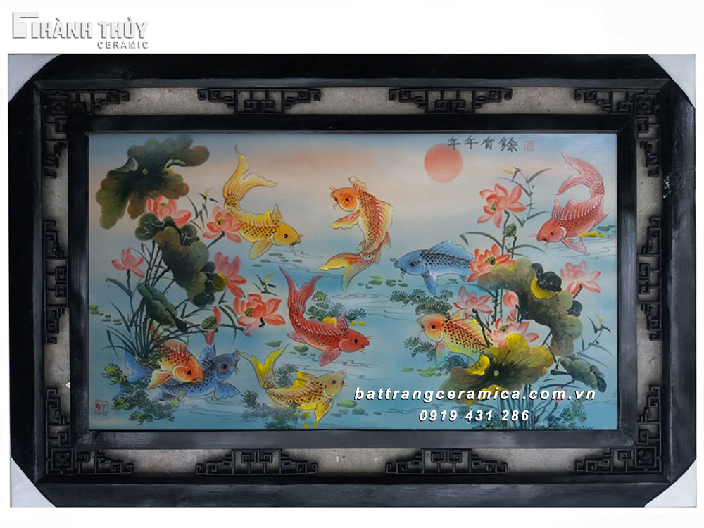 Tranh sứ Cá Chép Hoa Sen Phong Thủy Tài Lộc May Mắn