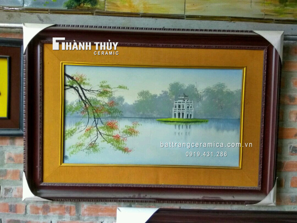Tranh sứ Tháp Rùa Hồ Gươm đẹp, trang trí nghệ thuật đẳng cấp