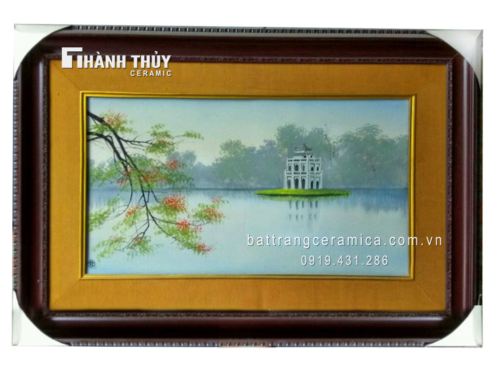 Tranh sứ Tháp Rùa Hồ Gươm đẹp, trang trí nghệ thuật đẳng cấp 
