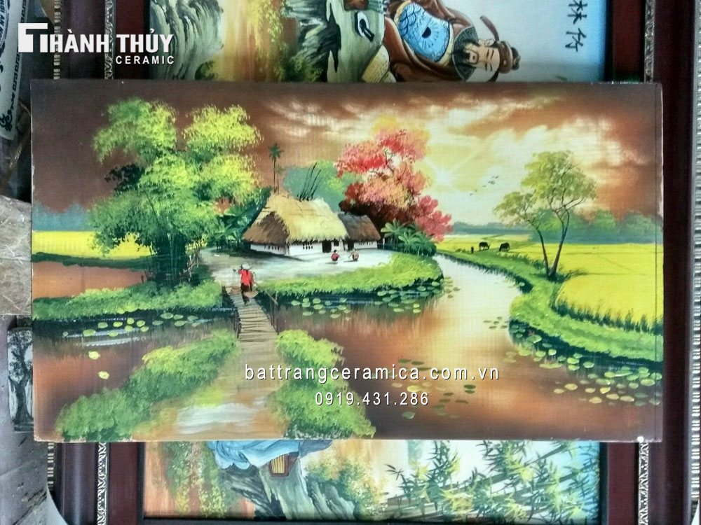 Tranh sứ cảnh quê đẹp 64x98cm trang trí nhà bộ sưu tập Việt