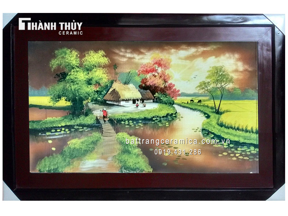 Tranh sứ cảnh quê đẹp 64x98cm trang trí nhà bộ sưu tập Việt 