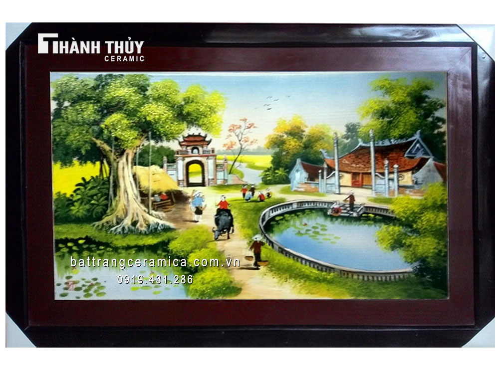 Tranh sứ cảnh quê 03 đẹp tranh treo tường nghệ thuật kích thước lớn 