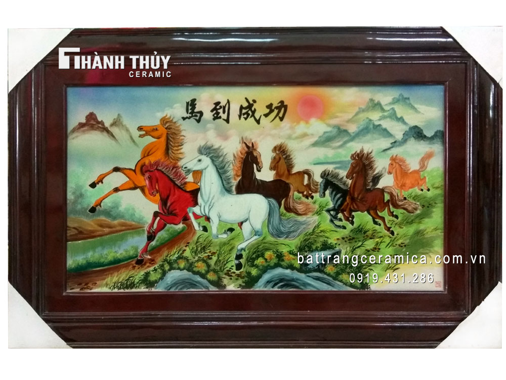 Tranh sứ Mã đáo thành công 65x98 cm sang trọng phong thủy 