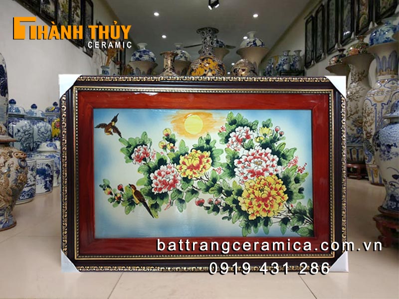 Tranh gốm sứ hoa Phù Dung 45x75cm trang trí đẹp sang trọng