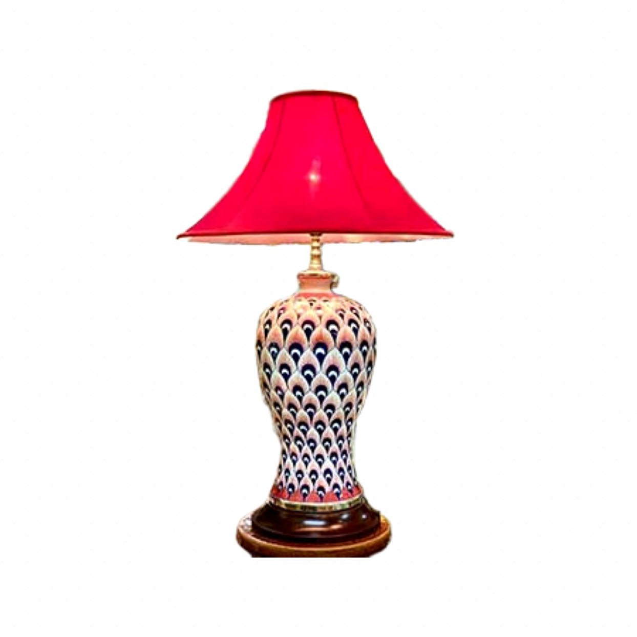 Đèn ngủ gốm sứ Bát Tràng họa tiết lông công cao cấp trang trí phòng 