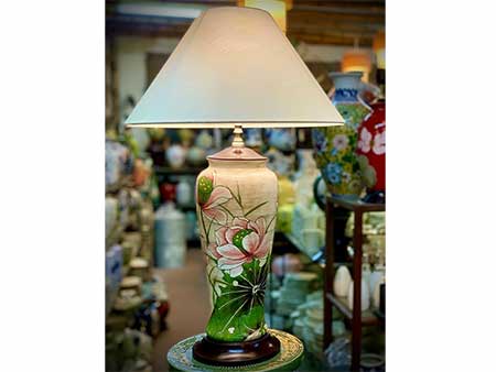 Đèn bàn gốm hoa sen Bát Tràng cao cấp giá tốt khuyến mãi 