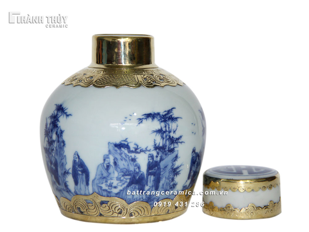 Lọ chè Trúc Lâm thất hiền bọc đồng 200g trà ngon thơm lâu