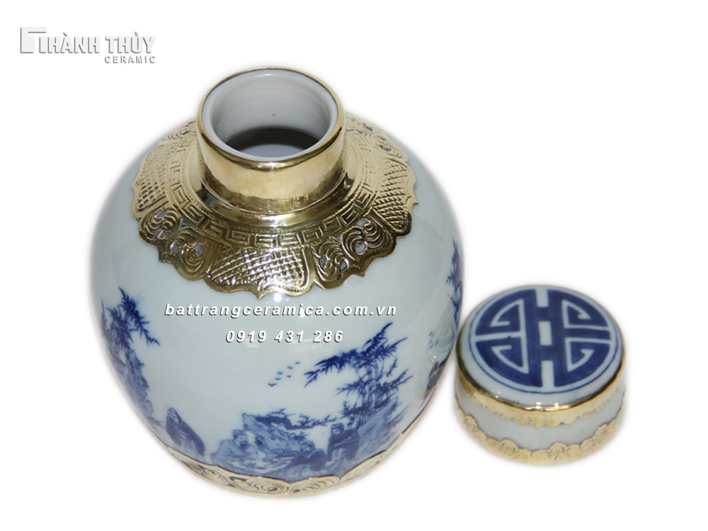 Lọ chè Trúc Lâm thất hiền bọc đồng 200g trà ngon thơm lâu Lọ chè Trúc Lâm thất hiền bọc đồng 200g trà ngon thơm lâu