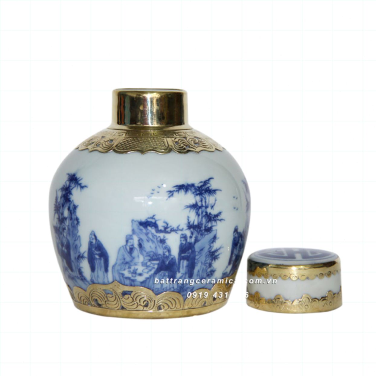 Lọ chè Trúc Lâm thất hiền bọc đồng 200g trà ngon thơm lâu 