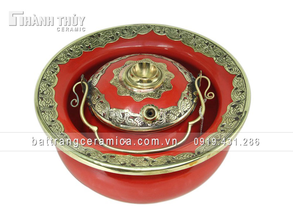 Điếu bát đồng men đỏ d20cm quà tặng độc đáo uy tín chất lượng 
